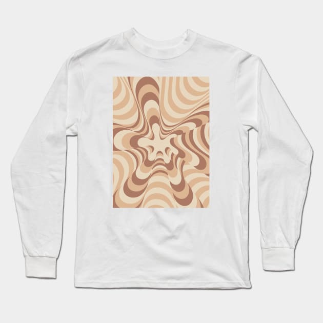 Abstract Groovy Retro Liquid Swirl in Brown Long Sleeve T-Shirt by Colorable